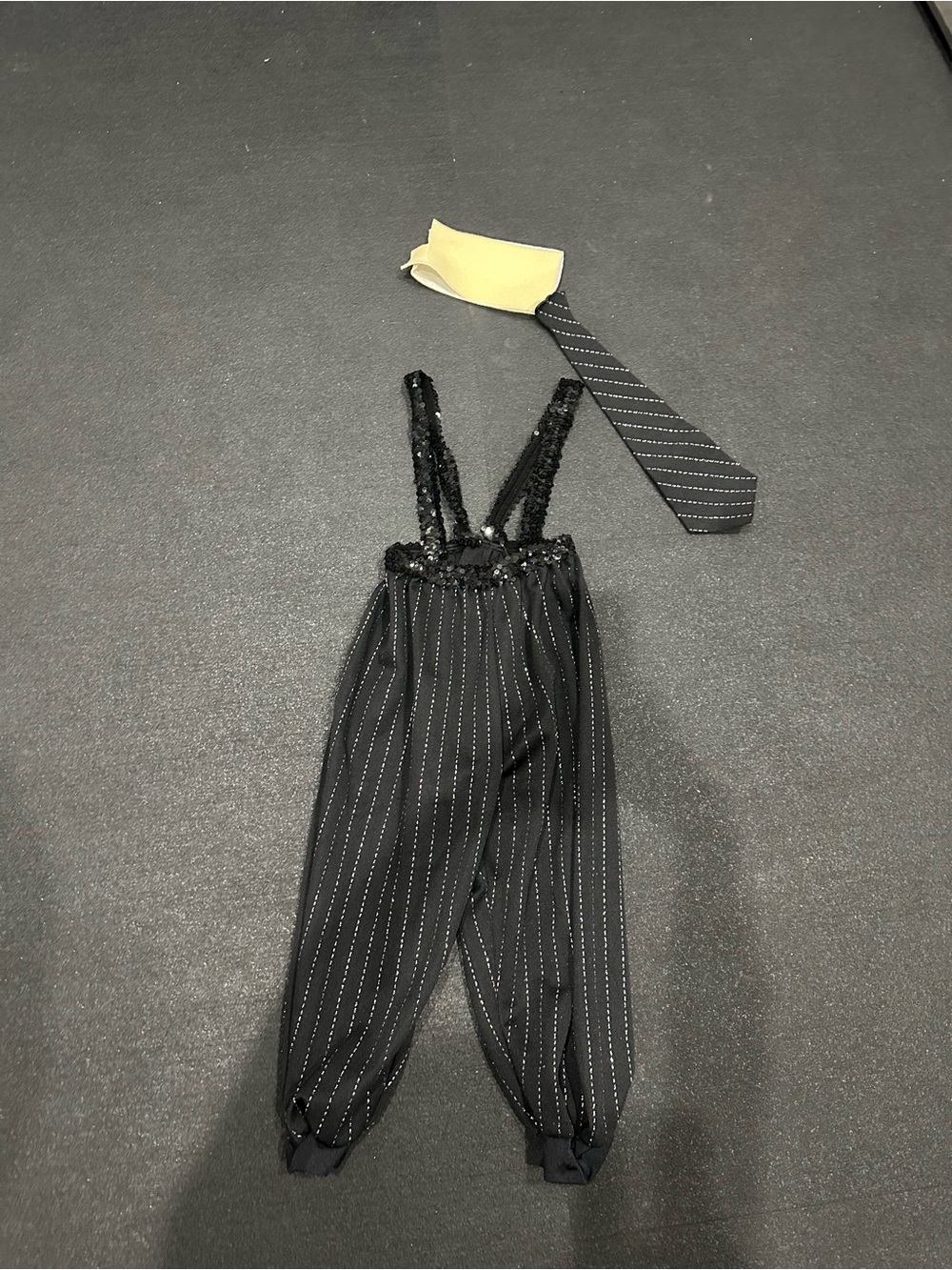 Dance costume Black Pinstripe Suspender Jumpsuit pants and tie -NO TOP INCLUDED-